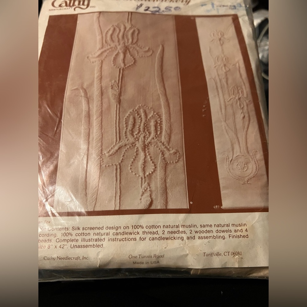 Rare Vintage Silk Screened Candlewicking bell pull Kit 8”x42” finished size